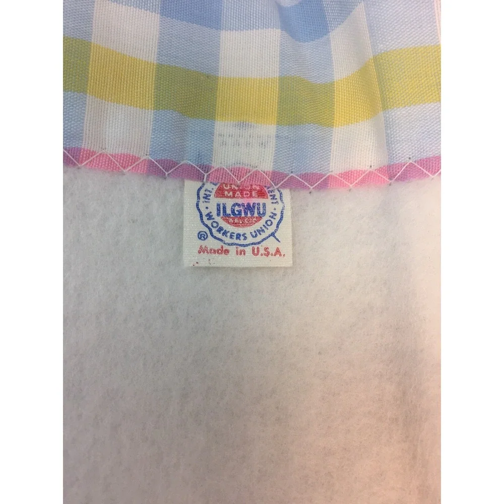 Vintage Quiltex New Baby Blanket Pastel Checked edging Seal Union Made USA